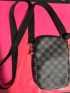 Black Checkered Crossbody Phone Bag